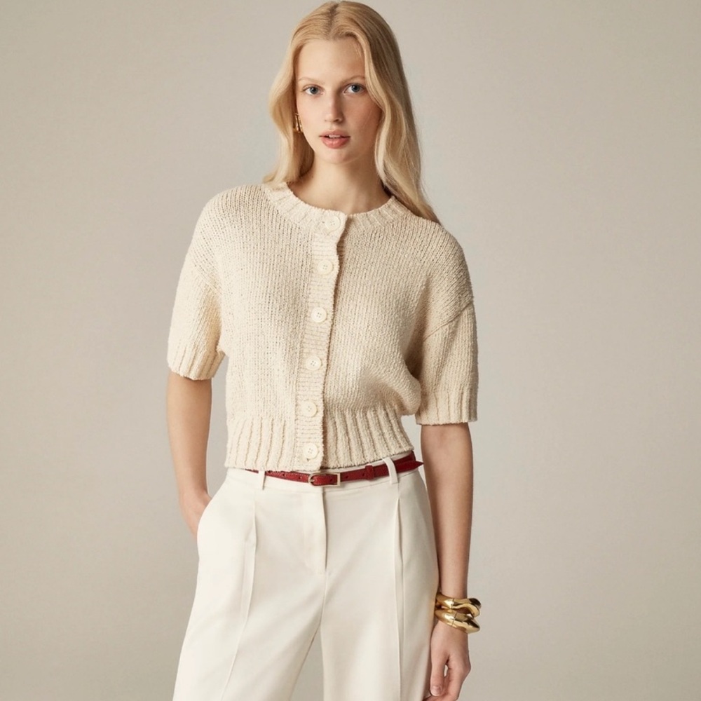 J. Crew Marina Crewneck Cardigan Warm Sesame